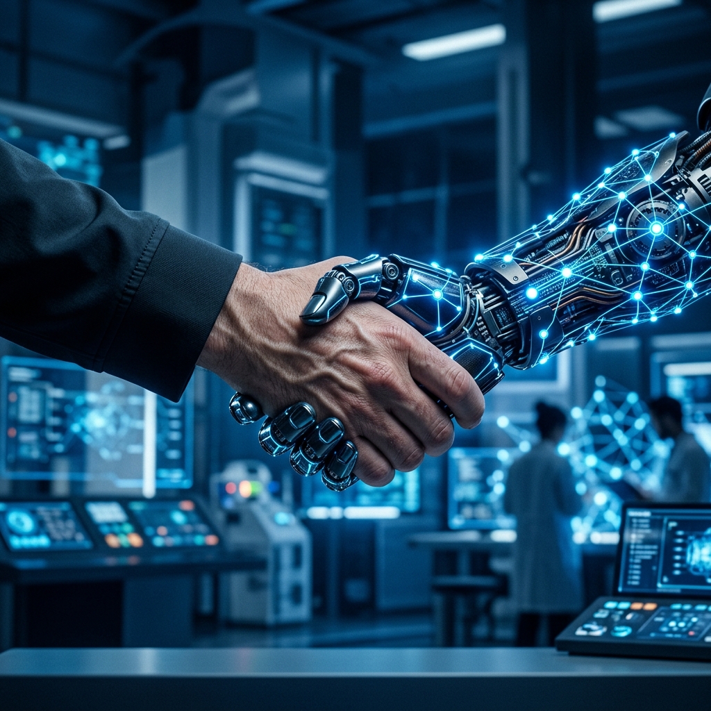 AI and Human Handshake - Strategi Politik & Consultants Politics Rajawali Cendikia